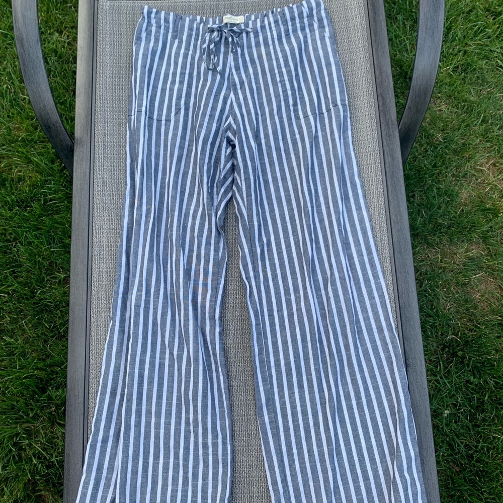 Just Living Blue and White Striped Linen Pants